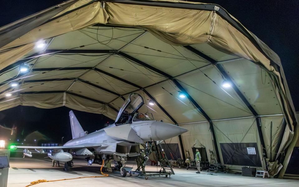 Typhoon aircraft returns to base at RAF Akrotiri in Cyprus