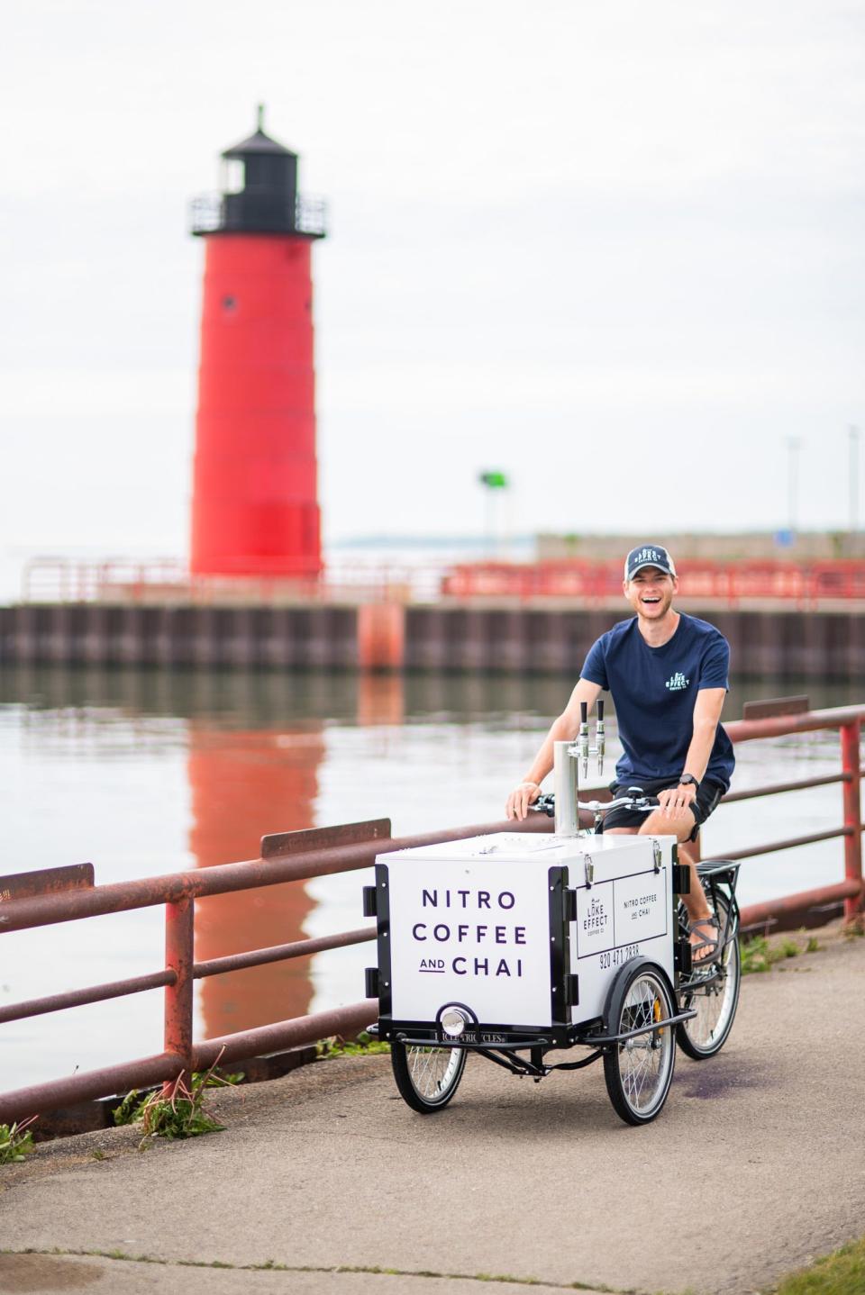 Collin Benz estimated he rode about 500 miles on the Lake Effect Coffee Co. bicycle in 2021. He and his wife, Samantha Benz, are opening their first brick-and-mortar location in West Allis in August 2023. Carley Marie Photography