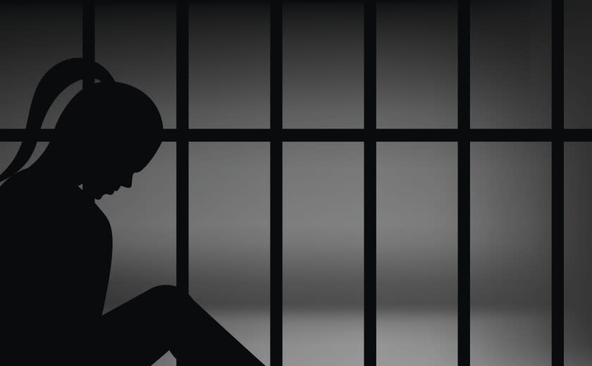 illustration silhouette woman in jail
