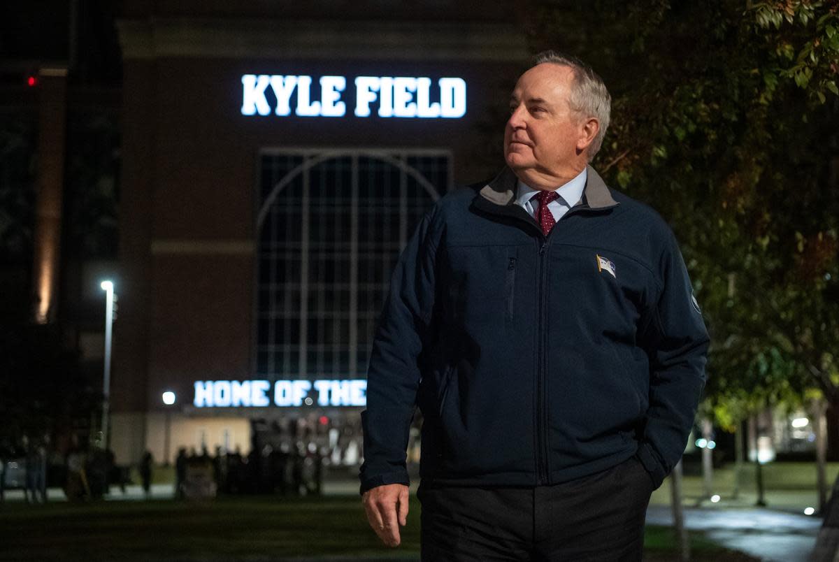 Texas A&M interim President and Ret. Gen. Mark A. Welsh III during Elephant Walk on Wednesday, Nov. 15 at Aggie Park in College Station.