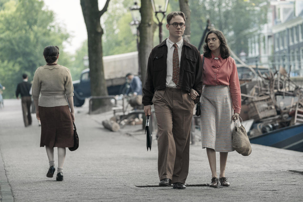  A Small Light on DIsney Plus stars Bel Powley and Joe Cole as the Dutch couple who hid Anne Frank in World War Two.. 