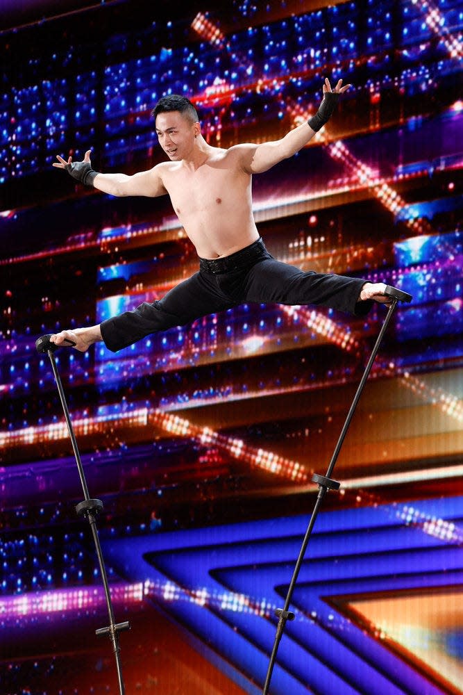 Season 18 of "America's Got Talent" began May 30. Here, acrobat Chen Lei performs for the judges during auditions.