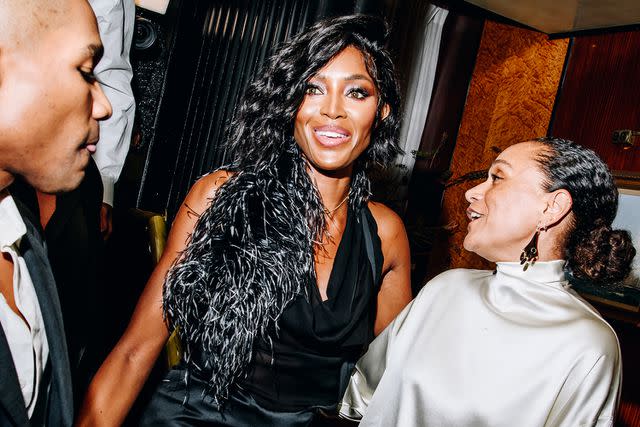 <p>Nina Westervelt/WWD via Getty</p> Naomi Campbell and Samira Nasr