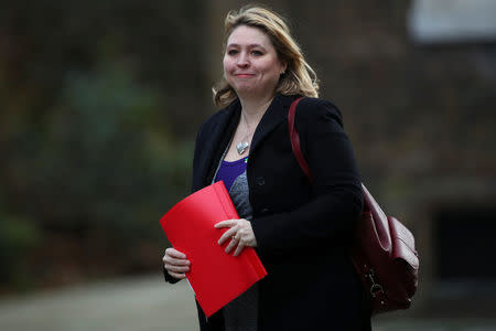 FILE PHOTO: Britain's Secretary of State for Northern Ireland Karen Bradley arrives in Downing Street in London, February 6, 2018. REUTERS/Hannah McKay