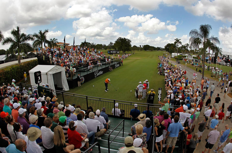 MIAMI, FL - MARCH 10: Graeme McDowell of Northern Ireland hits his tee shot on the first hole during the third round of the World Golf Championship's Cadillac Championship at Doral Golf Resort And Spa on March 10, 2012 in Miami, Florida. (Photo by Mike Ehrmann/Getty Images)