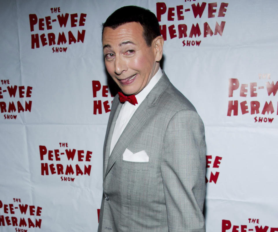 FILE - In this Nov. 11, 2010 file photo, Paul Reubens, in character as Pee-wee Herman, attends the after-party for the opening night of "The Pee-wee Herman Show" on Broadway in New York. Reubens died Sunday night after a six-year struggle with cancer that he did not make public, his publicist said in a statement. (AP Photo/Charles Sykes, File)