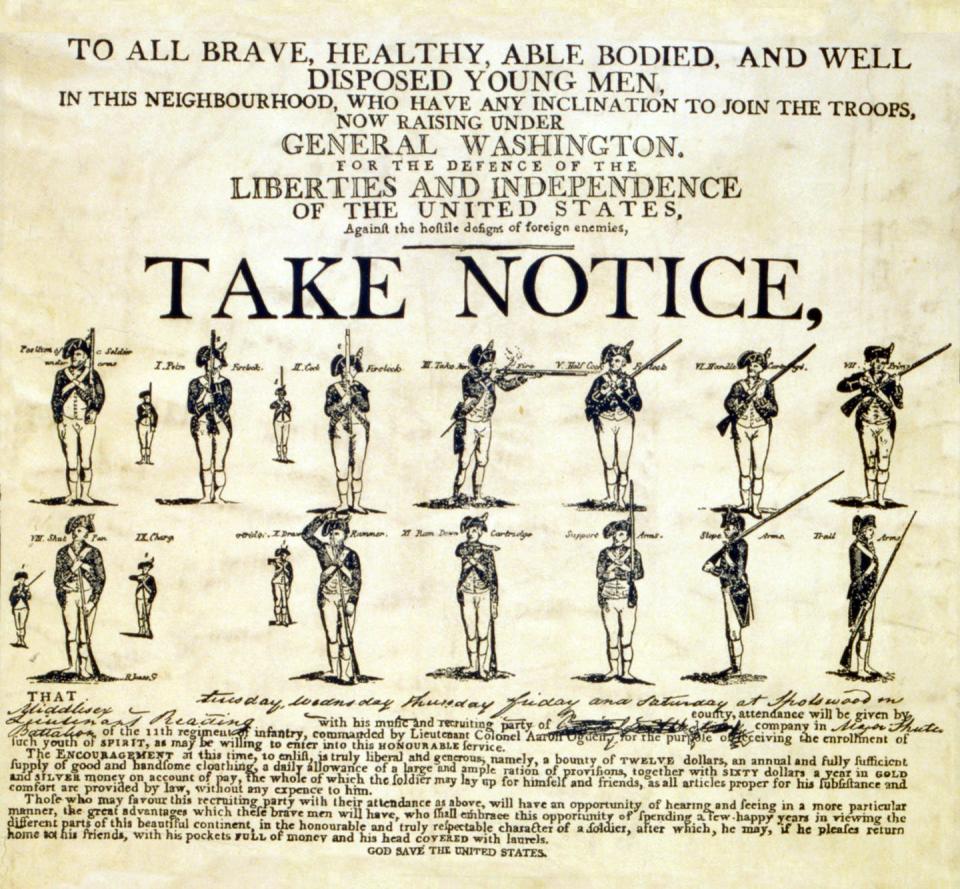 A 1776 recruitment poster for George Washington's Continental Army