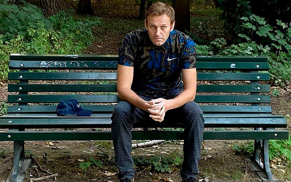 (FILES) This handout picture posted on September 23, 2020 on the Instagram account of @navalny shows Russian opposition leader Alexei Navalny sitting on a bench in Berlin. - Germany warned Russia Wednesday, October 7, 2020 that sanctions were "unavoidable" if it failed to cooperate and shed light on the poisoning of Kremlin critic Alexei Navalny. "A serious violation of international law was perpetrated with a chemical warfare agent, and something like that cannot remain without consequences," German Foreign Minister Heiko Maas told lawmakers. (Photo by Handout / Instagram account @navalny / AFP) / RESTRICTED TO EDITORIAL USE - MANDATORY CREDIT "AFP PHOTO / Instagram account @navalny / handout" - NO MARKETING - NO ADVERTISING CAMPAIGNS - DISTRIBUTED AS A SERVICE TO CLIENTS - ALTERNATIVE CROP - (Photo by HANDOUT/Instagram account @navalny/AFP via Getty Images) - HANDOUT/AFP