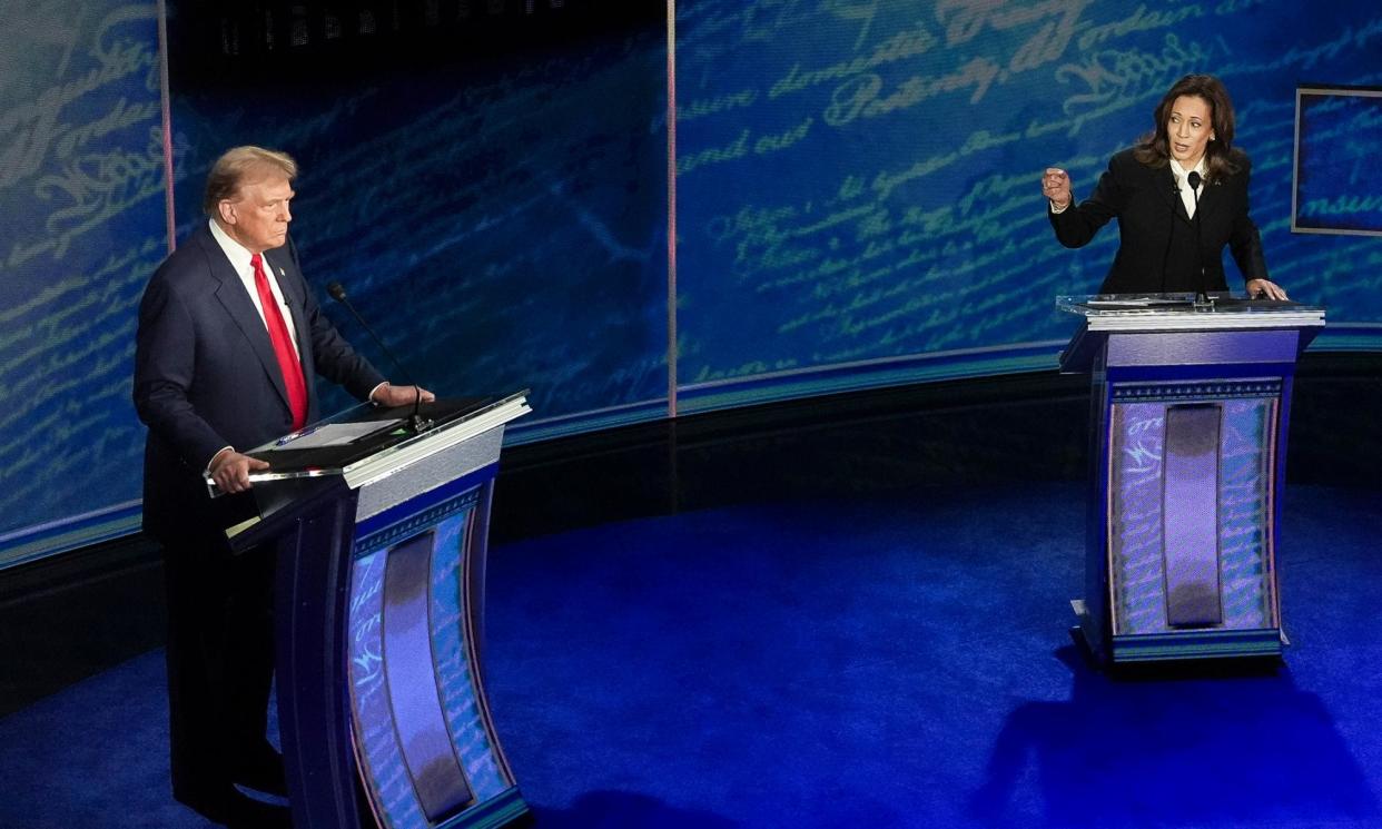 <span>Republican candidate Donald Trump and Democratic candidate Vice-President Kamala Harris during a presidential debate in Philadelphia, Pennsylvania, on Tuesday.</span><span>Photograph: Demetrius Freeman/EPA</span>