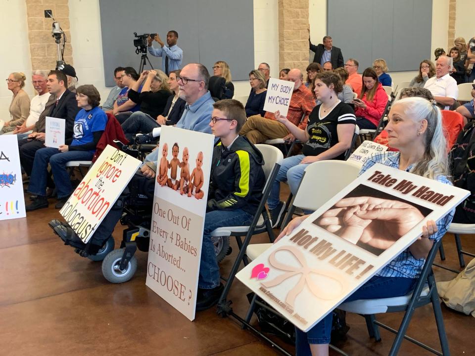 Dozens of activists attend the Santa Rosa County Commission meeting on Feb. 13, 2020 to voice their opinion on a "pro-life sanctuary" resolution the board was considering adopting.