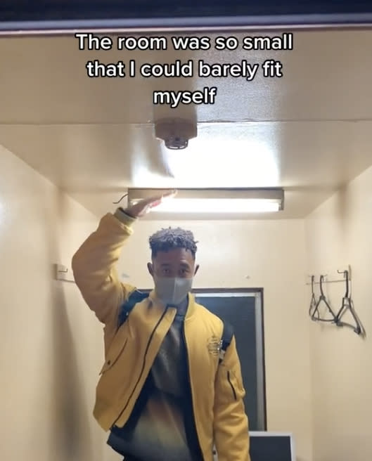 The room was only marginally taller than the man staying there. Source: TikTok