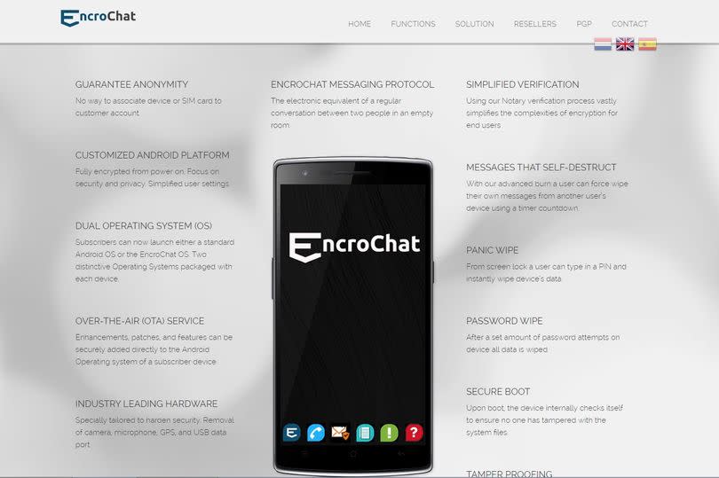 A screen grab from the website of Encrochat