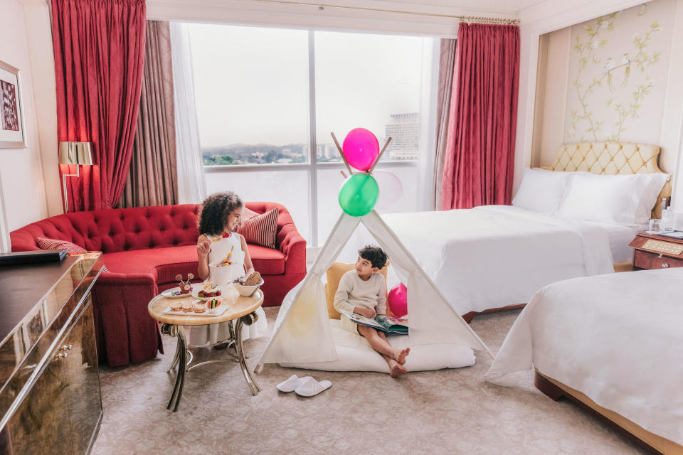 A photo of a spacious abode with an in-room tent for the kids at St. Regis Singapore. (St. Regis Singapore)