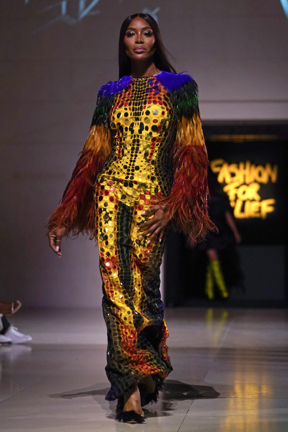 Naomi Campbell walks the runway at the Spring Summer 2020 Fashion For Relief show during London Fashion Week [Photo: Getty Images]