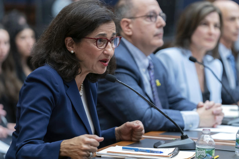 Columbia President Nemat Shafik testifies before the House Committee on Education and the Workforce hearing on "Columbia in Crisis: Columbia University's Response to Antisemitism" on Capitol Hill in Washington, Wednesday, April 17, 2024. (AP Photo/Jose Luis Magana)