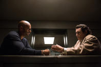 <p>Ricky Whittle as Shadow Moon, Ian McShane as Mr Wednesday in Starz’s <i>American Gods</i>.<br><br>(Photo: Starz) </p>