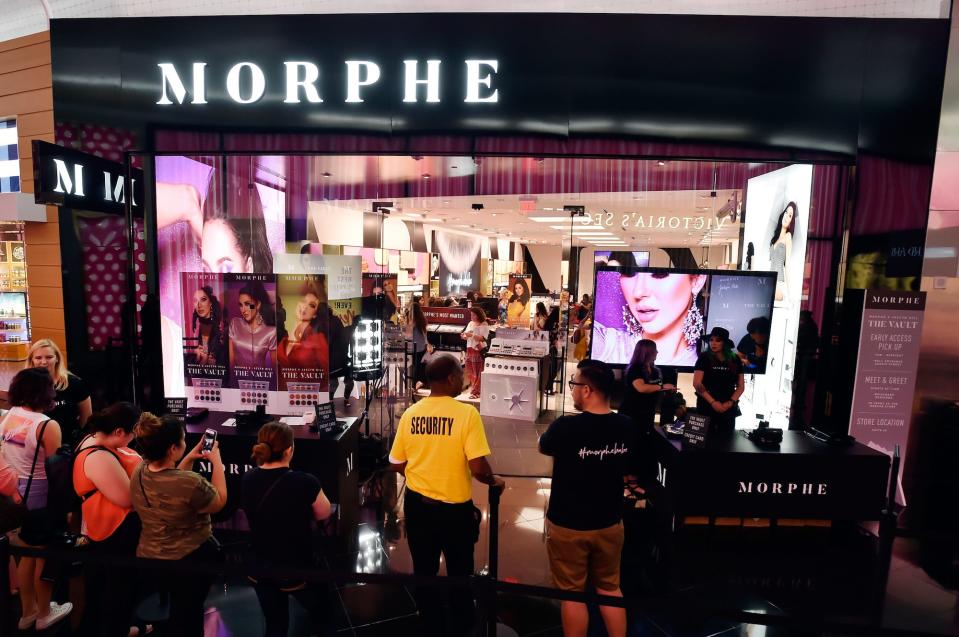 Beauty fans wait to shop at a Morphe store on opening day in Las Vegas, Nevada.