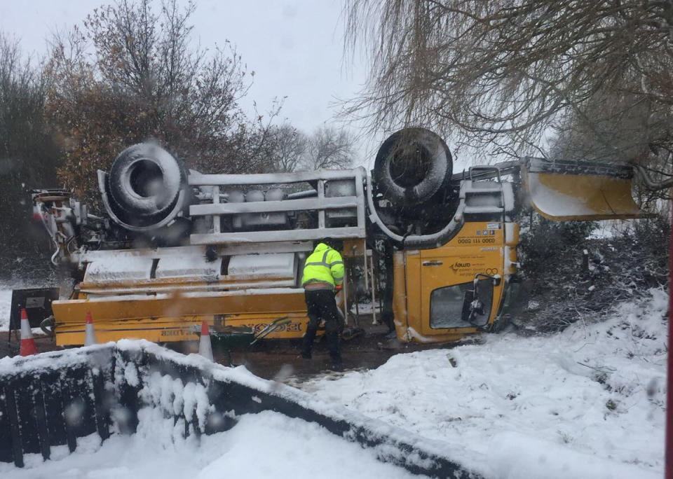 Overturned gritter