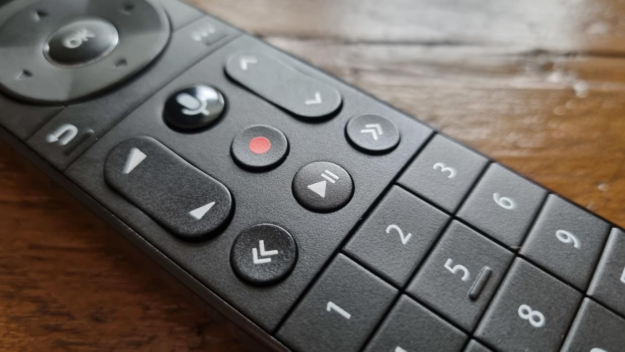  The pause button on a TV remote. 