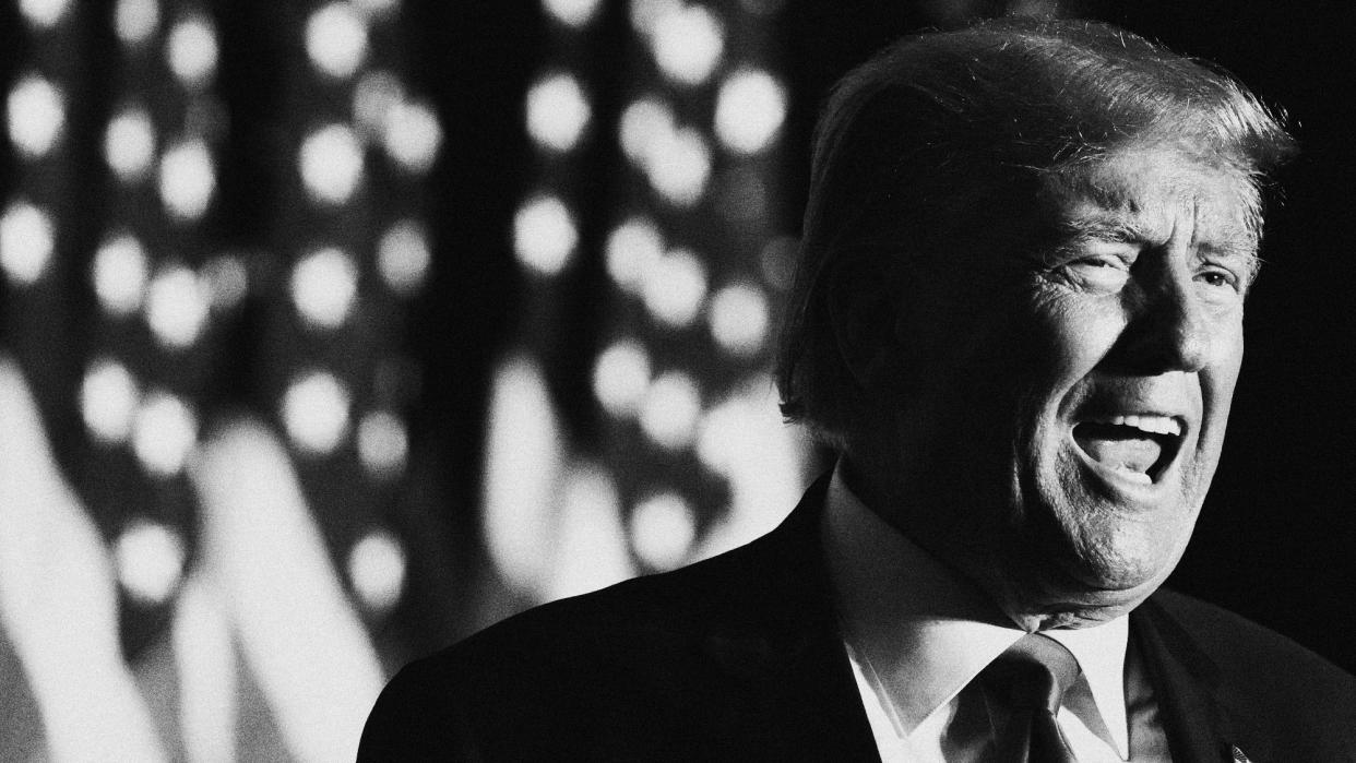  Former U.S. President Donald Trump speaks to supporters during a Farmers for Trump campaign event at the MidAmerica Center. 