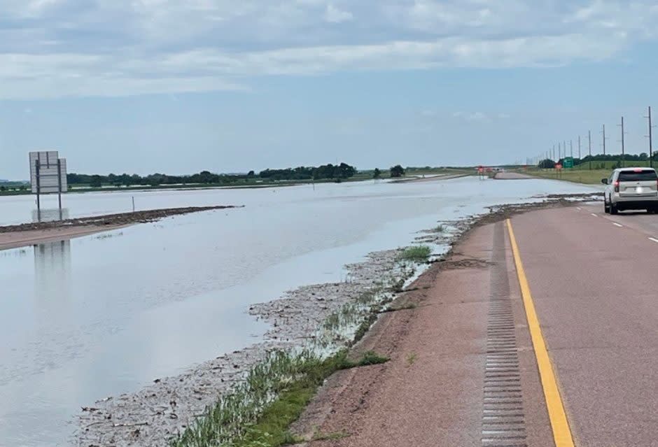 A flooded southeast South Dakota road on June 21, 2024. (Courtesy of South Dakota Department of Transportation)