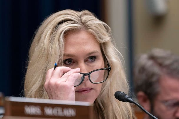 PHOTO: Rep. Marjorie Taylor Greene questions Kiran Ahuja, director of the U.S. Office of Personnel Management, during a House Committee on Oversight and Accountability Committee oversight hearing on Capitol Hill in Washington, March 9, 2023. (Manuel Balce Ceneta/AP)