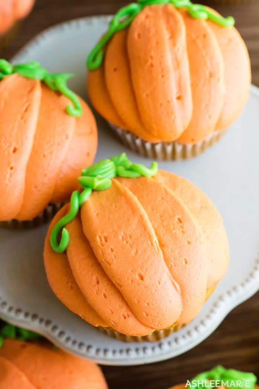 <p>Ashlee Marie</p><p> This recipe is soft, fluffy and has a fantastic flavor.</p><p><strong>Get the recipe:</strong> <a href="https://ashleemarie.com/pumpkin-cupcakes-recipe-video/" rel="nofollow noopener" target="_blank" data-ylk="slk:Frosted Pumpkin Cupcakes;elm:context_link;itc:0;sec:content-canvas" class="link "><strong>Frosted Pumpkin Cupcakes</strong></a></p><p> <strong>Related: <a href="https://www.yahoo.com/lifestyle/65-ahead-holiday-desserts-christmas-140648313.html" data-ylk="slk:Make-Ahead Holiday Desserts;elm:context_link;itc:0;sec:content-canvas;outcm:mb_qualified_link;_E:mb_qualified_link;ct:story;" class="link  yahoo-link">Make-Ahead Holiday Desserts</a></strong></p>