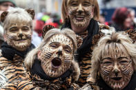 <p>Carnival revellers celebrate the start of their hot season on Women’s Carnival, Feb. 23, 2017, in Duesseldorf, western Germany. (Photo: Federico Gambarini/AFP/Getty Images) </p>