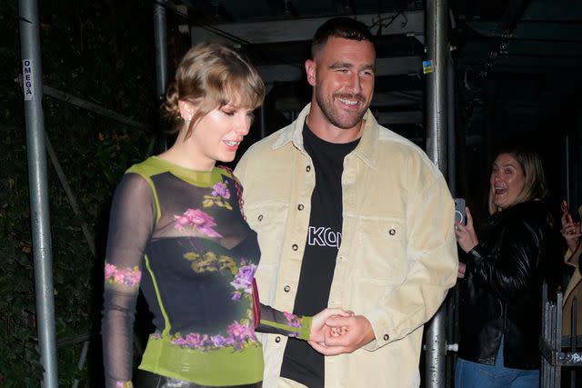 <p>Gotham/GC Images</p> Taylor Swift and Travis Kelce have dinner at Waverly Inn on Oct. 15, 2023 in New York City