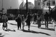 <p>Tourists make their way along Fulton Street next to St. Paul’s Chapel of Trinity Church on Aug. 16, 2017. (Photo: Gordon Donovan/Yahoo News) </p>