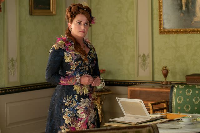 <p>Liam Daniel/Netflix</p> Polly Walker as Lady Portia Featherington in Season 3 of 'Bridgerton'.