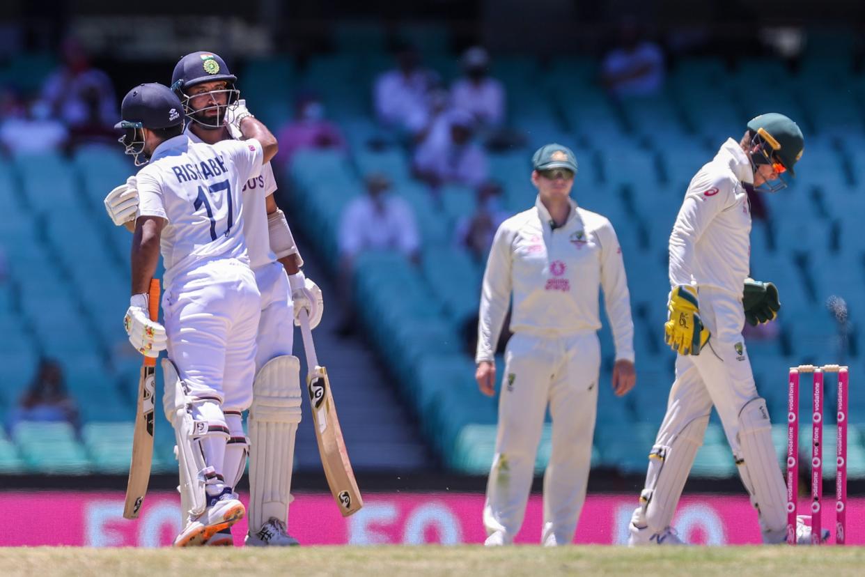 <p>Pujara and Pant put on 140 for the fourth wicket to frustrate the hosts</p> (AFP via Getty Images)