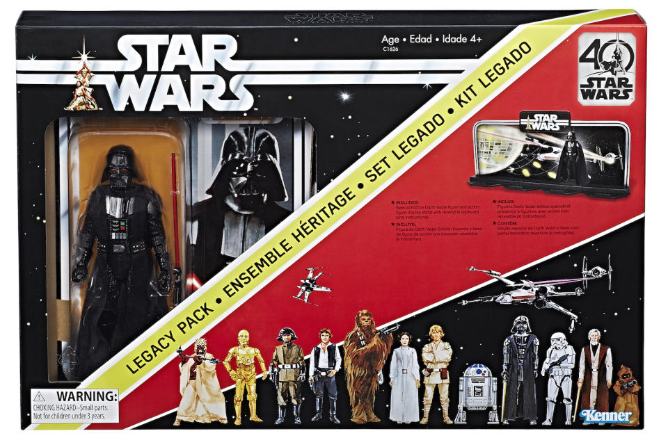 For the 40th anniversary of <em>Star Wars</em>, Hasbro issued deluxe versions of the original Kenner figures in throwback packaging, including Darth Vader in a recreation of the Early Bird envelope. (Photo: Hasbro)