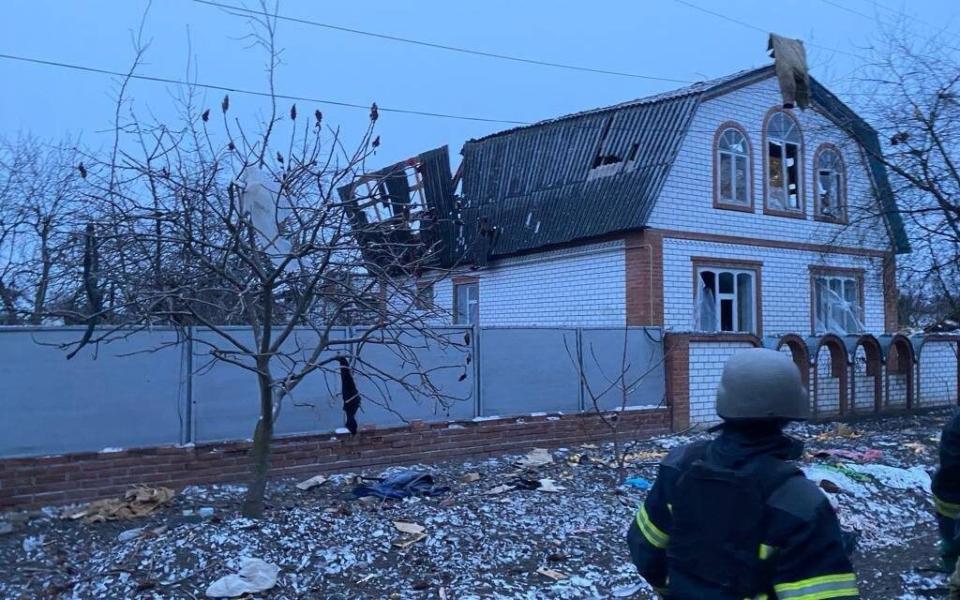 A house in Kharkiv damaged in Russian S-300 missile attacks on Monday morning