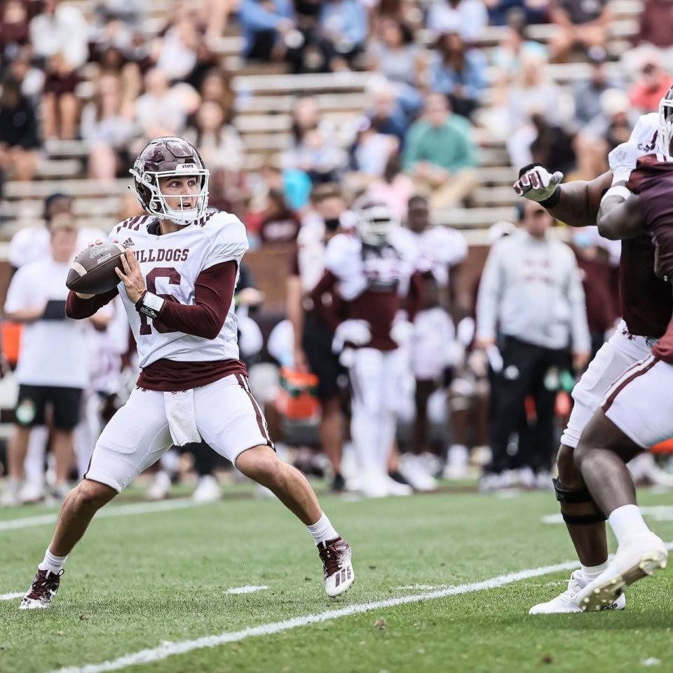 Mississippi State quarterback Jack Abraham prepares to throw a pass during the Maroon and White Spring Game.