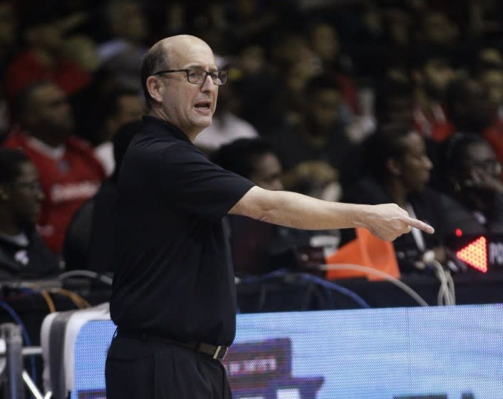 FILE - In this Sept. 17, 2018, file photo, U.S. basketball coach Jeff Van Gundy speaks from the sidelines