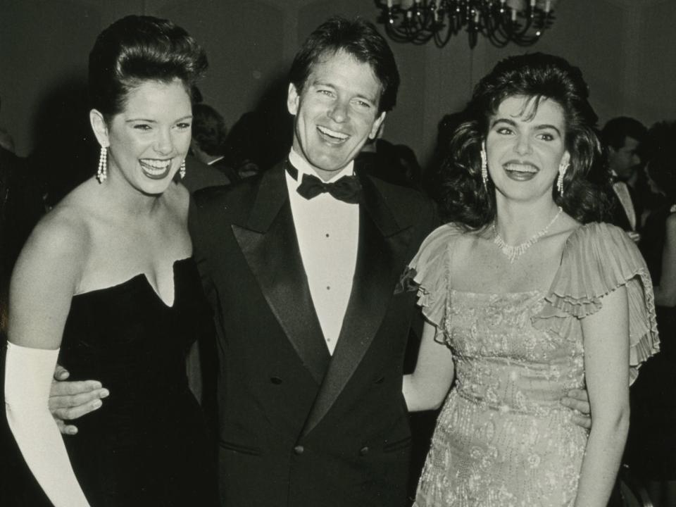 Actor Gordon Thomson, Miss California Simone Stephens and Miss Universe Barbara Palacios Tyde attending 27th Annual International Broadcasting Awards on March 17, 1987