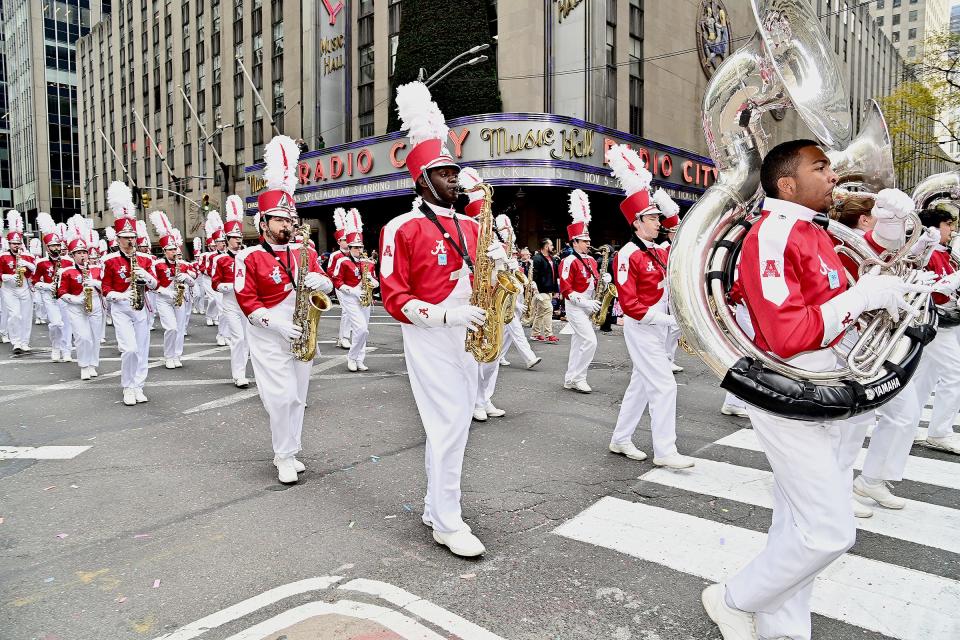 The University of Alabama Million Dollar Band performs in the Macy's Thanksgiving Day Parade in New York Thursday, Nov. 25, 2021. [Photo by Frank Zimmermann/groupphotos.com]