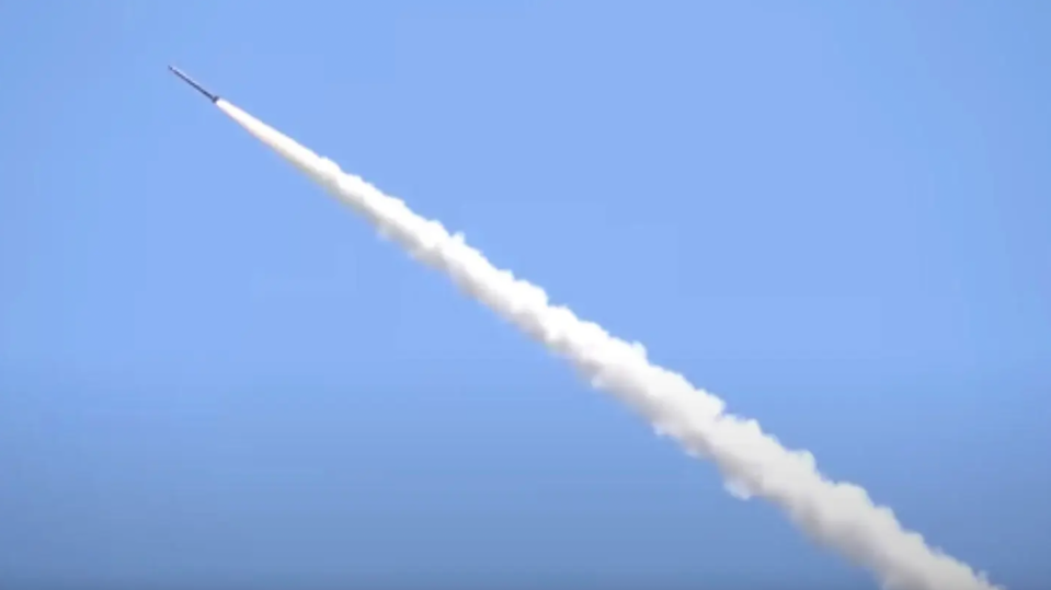 A Vilkha-M long-range artillery rocket is fired during the testing phase. <em>YouTube screencap</em>