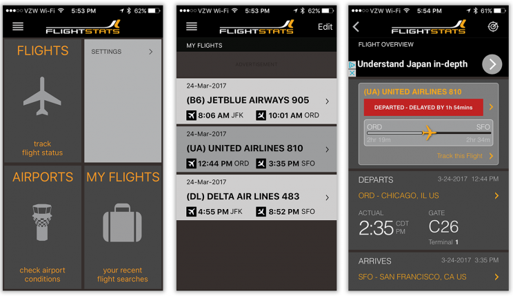 Flight Stats. Good-looking but loaded with ads.