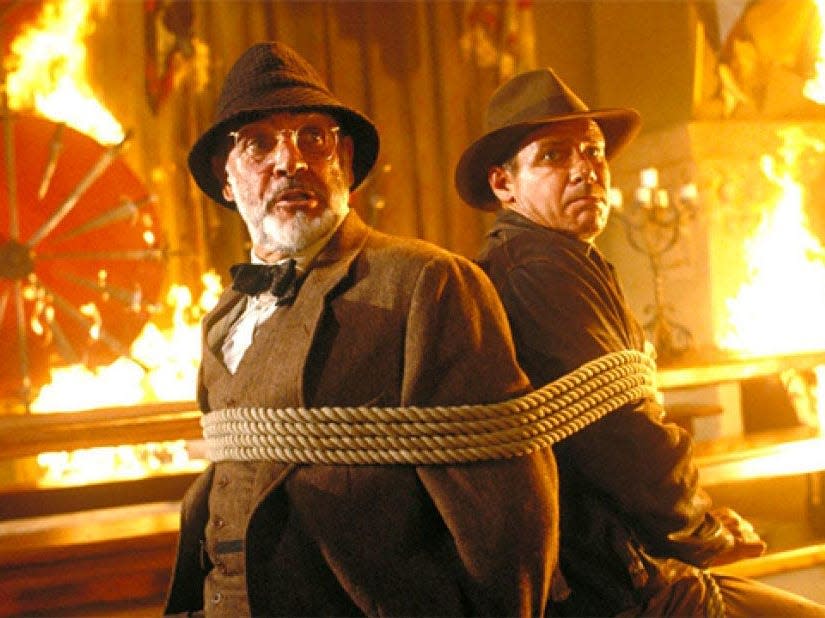 Sean Connery as Dr. Henry Jones Sr. and Harrison Ford as Indiana Jones in "Indiana Jones and the Last Crusade."