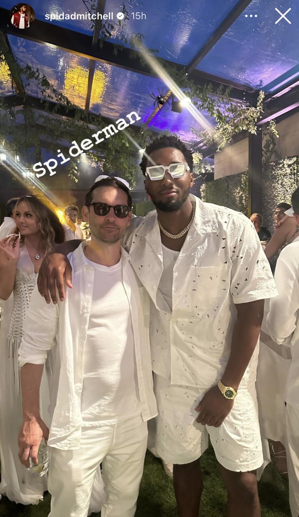 Tobey Maguire and Donovan Mitchell.  (@spidadmitchell/Instagram) 