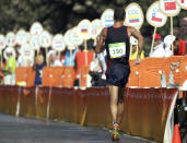 <p>Race walking got pretty intense this year. Yohann Diniz of France was the race favorite and was in the lead for much of the competition until he collapsed from what appeared to be gastrointestinal issues. The issues appeared to be internal and external. Embarrassing as this is, it's quite common in long distance racing (it even has a name: runner's trots). Despite the setback, Diniz completed the race in eighth place.(REUTERS/Damir Sagolj) </p>