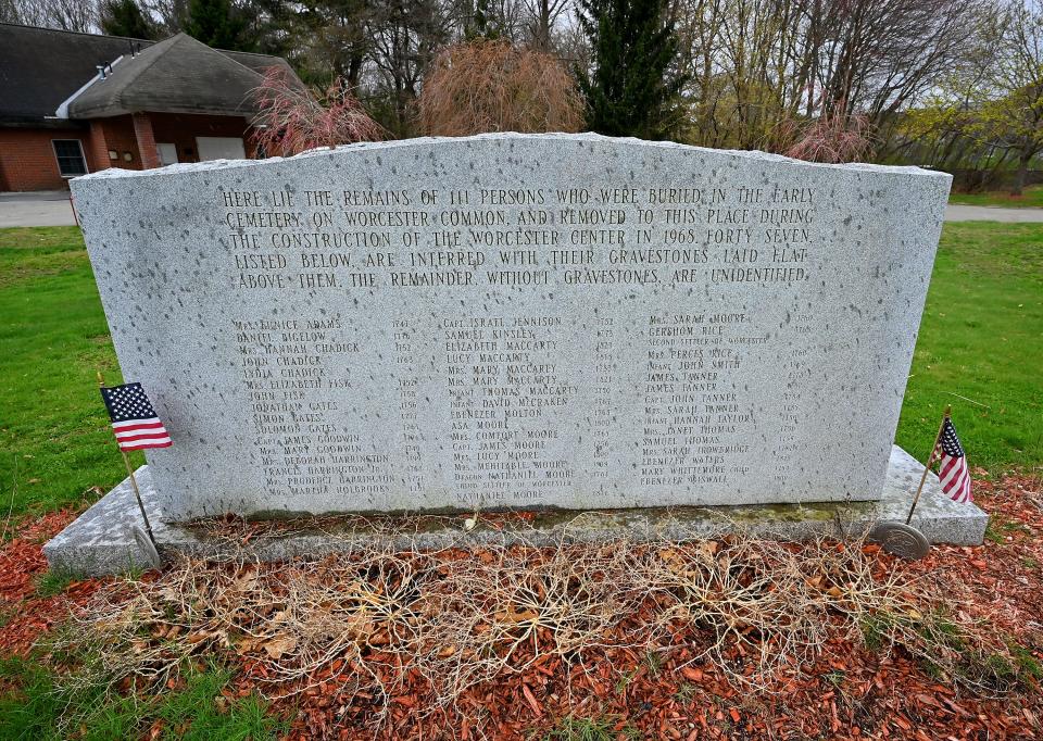 Hope Cemetery plot holding the remains of 111 persons who were buried in the early cemetery on Worcester Common.