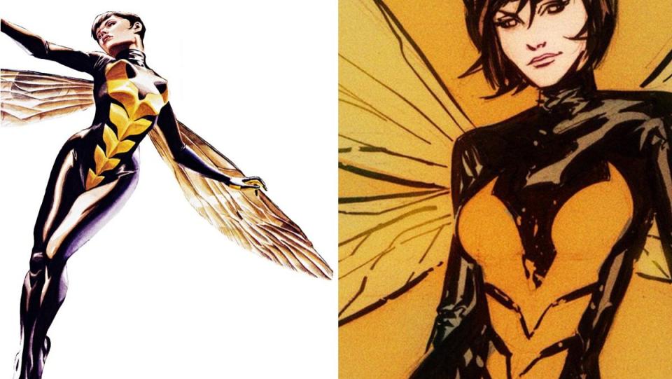 The Avengers Forever black and gold Wasp costume, designed by Carlos Pacheco in 1998.