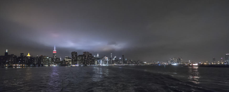 Midtown and upper Manhattan on raint night on the 4th of July