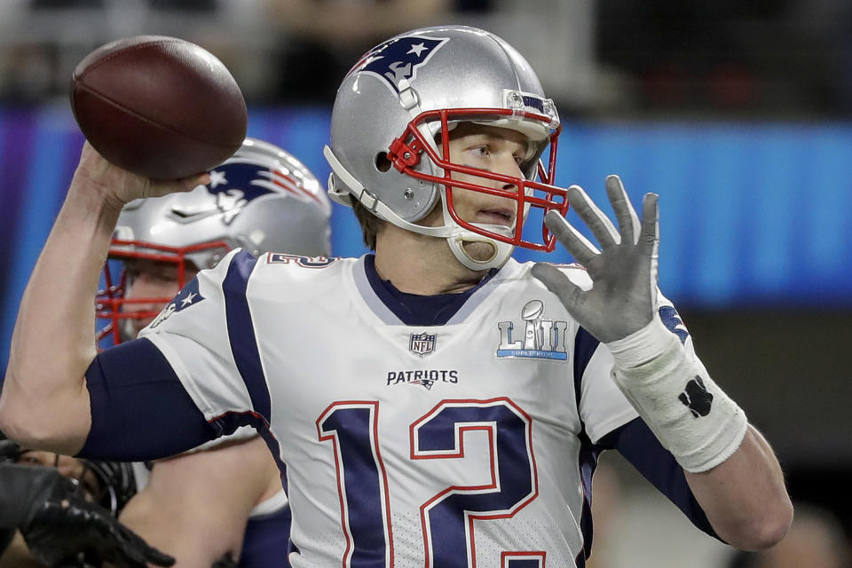 New England Patriots quarterback Tom Brady throws during the first half of the NFL Super Bowl 52 football game against the Philadelphia Eagles Sunday, Feb. 4, 2018, in Minneapolis. (AP)