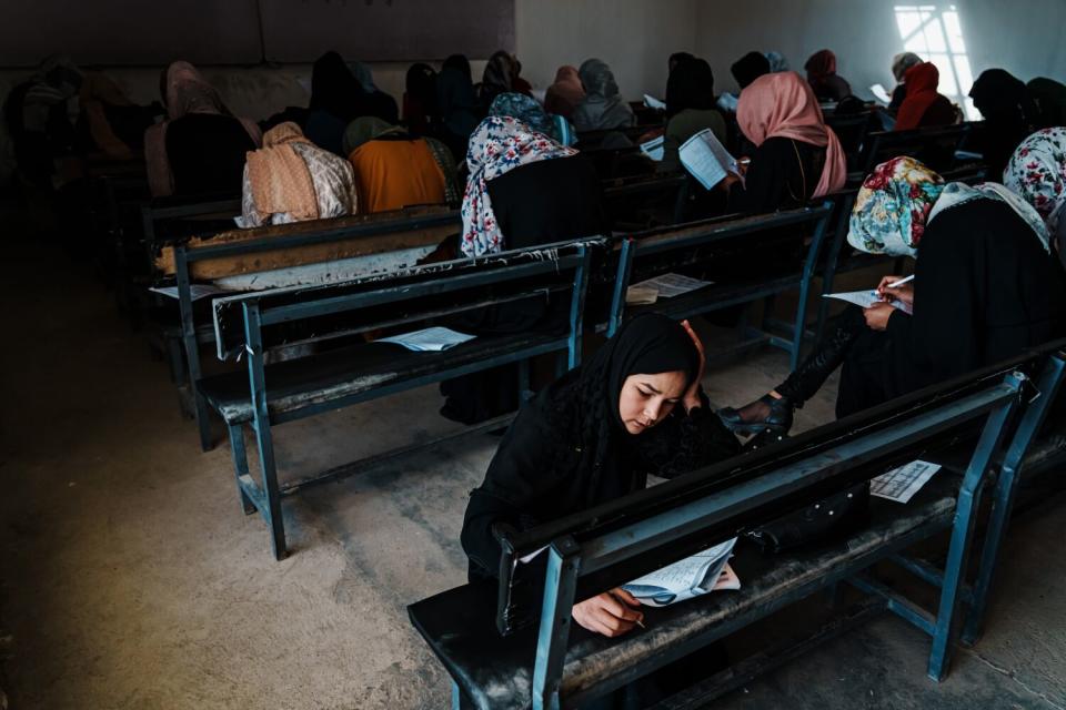 Students study in classroom