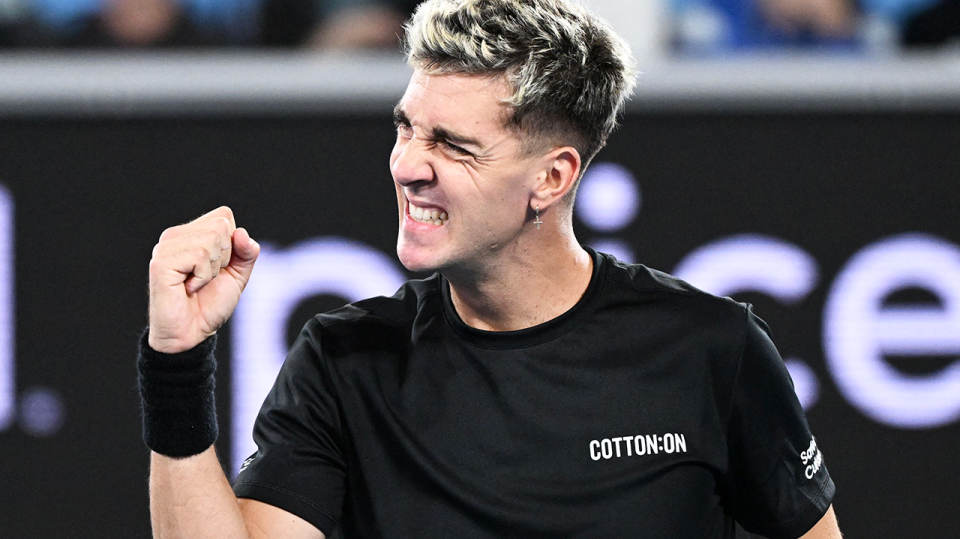 Thanasi Kokkinakis (pictured) celebrates a point at the Australian Open.