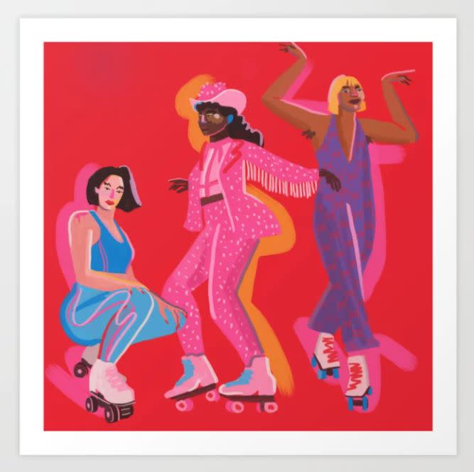 <a href="https://fave.co/33p15IA" target="_blank" rel="nofollow noopener noreferrer">Niege Borges</a> is a Brazilian illustrator based in Brooklyn. You'll find colorful illustrations featuring women that are a celebration of culture, identity and everyday life. Find this <a href="https://fave.co/3lxRpCs" target="_blank" rel="noopener noreferrer">Rollers Skaters Art Print starting at $33</a> and <a href="https://fave.co/33p15IA" target="_blank" rel="nofollow noopener noreferrer">Borges' artwork</a> at Society6.